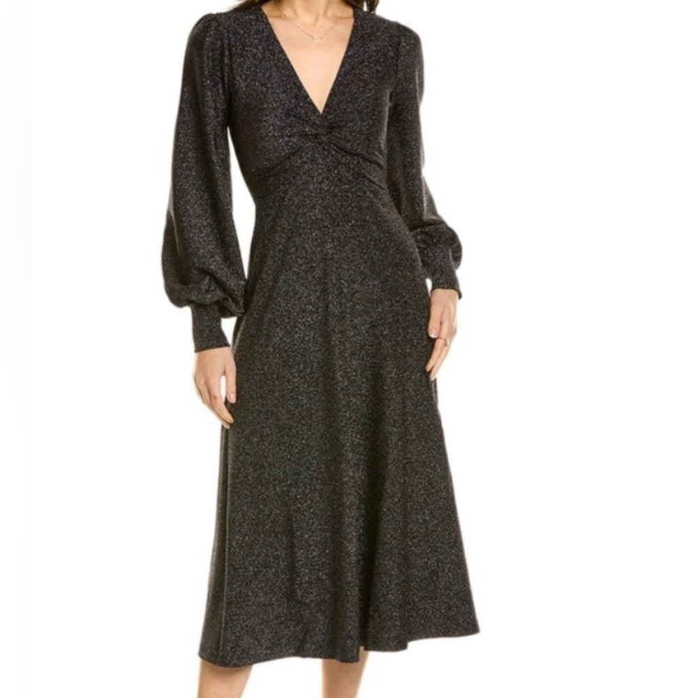 NWT Boden Black Metallic Knit Midi Dress Size 8